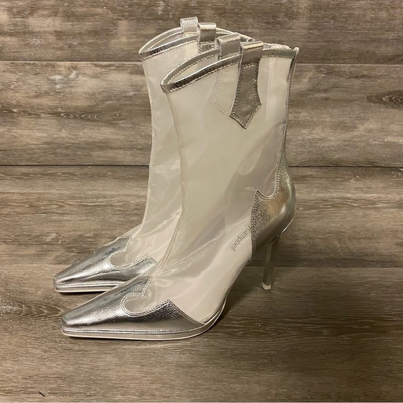 Jeffrey Campbell | Get-rowdy Heeled Bootie in Silver Mesh Size 6 - Picture 5 of 12